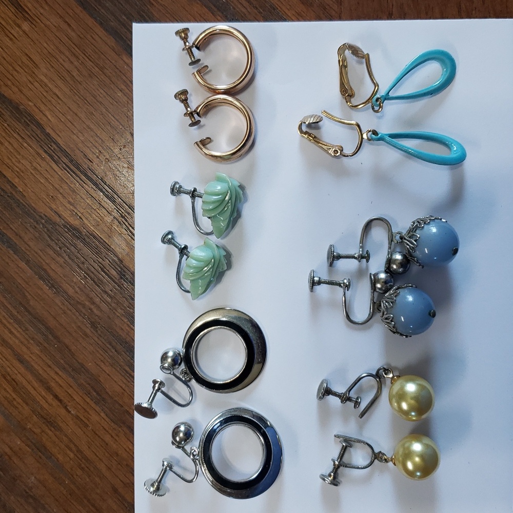 Lot of 6 Vintage Clip and Screw backs Multi-Color Earring Set